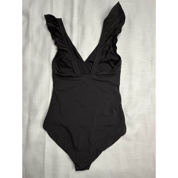 & Other Stories Ruffle Shoulder Plunge Neck One Piece Swimsuit In Black Sz 2 New - Picture 5 of 9
